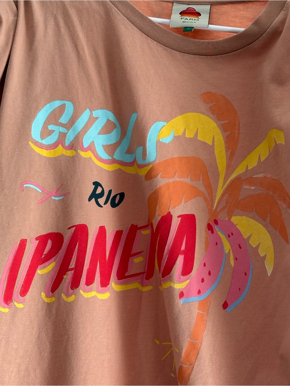 Farm Rio Graphic Tee Dress in Peach with 'Girls Rio Panema' Print in XL - Picture 3 of 4